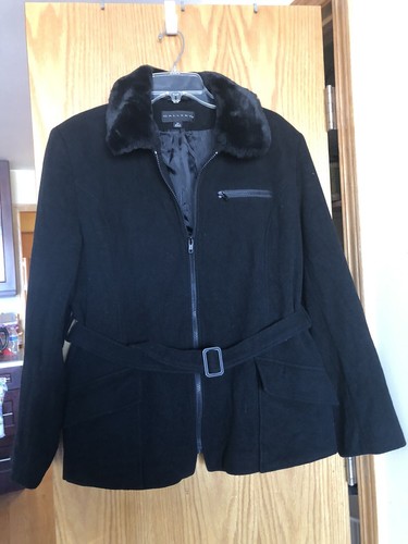 Womens Coat Black Faux Fur Collar 