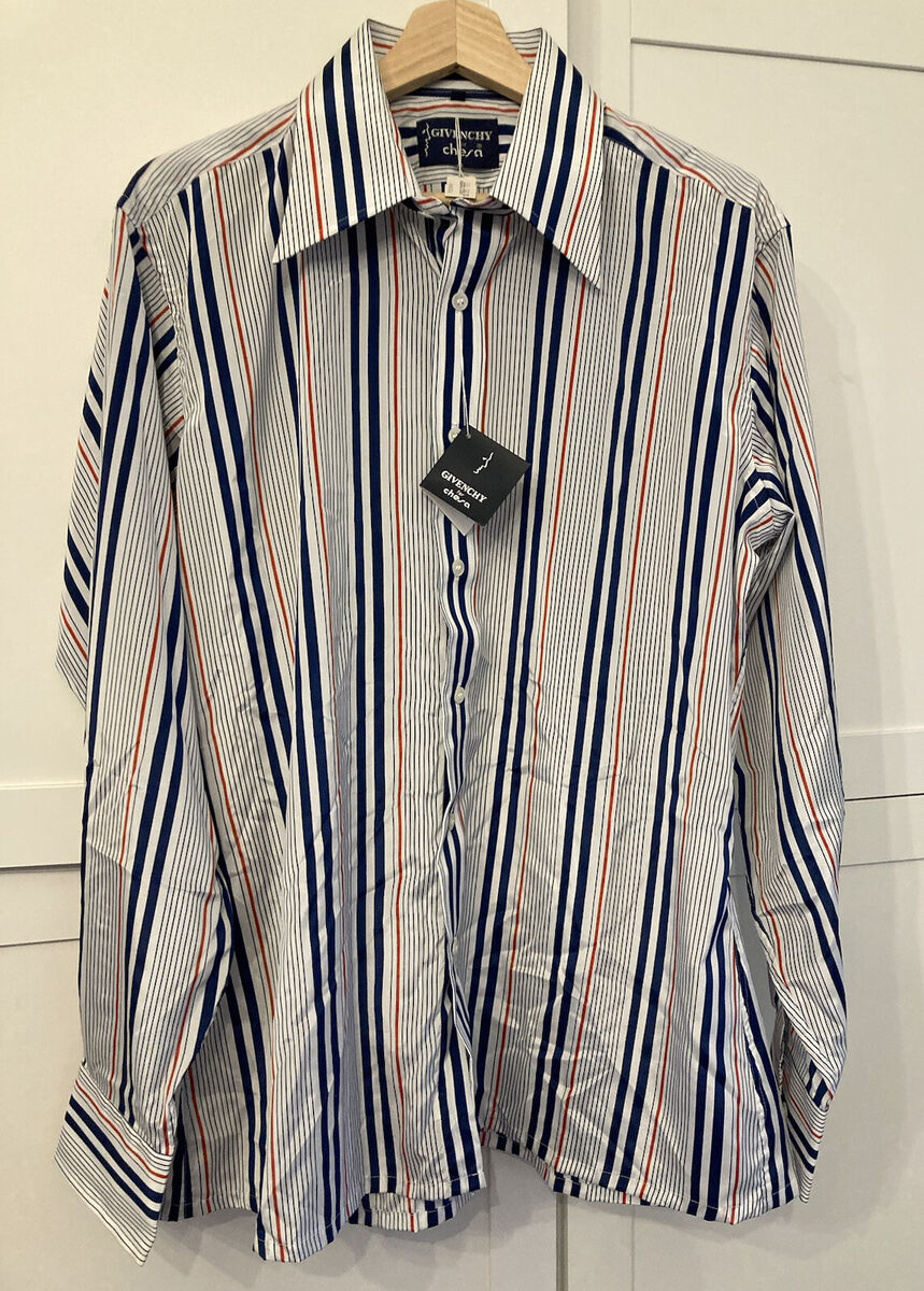VINTAGE 70s Givenchy for Chesa White Striped Long Sleeve VINTAGE 70s Givenchy for Chesa White Striped Long Sleeve