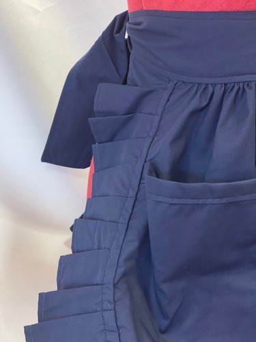 RETRO VINTAGE 50's STYLE HALF APRON / PINNY with 2 POCKETS - NAVY - Picture 2 of 5