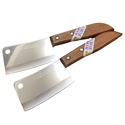 Mini Kitchen Cleaver Knife 2pc KIWI 3'' Stainless Steel Wooden Handle Slice Chop