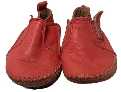 Easy Peasy Leather Baby Shoes 20/21 Pink Moccasins Hook & Loop Wings Rubber Sole