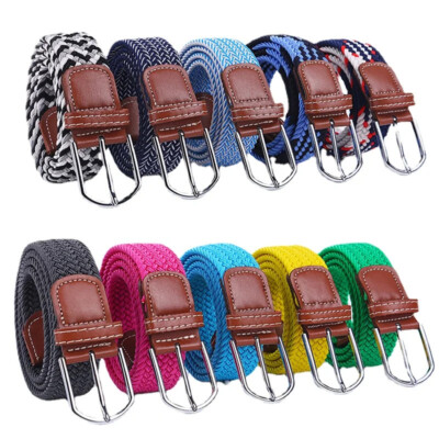 Men Women Casual Knitted Pin Buckle Jeans Belt Woven Canvas Elastic Expandable