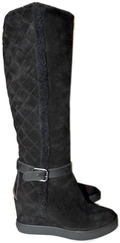 Aquatalia Black Suede Tall Callie Quilted Fur Lined Tall Boot Wedge Bootie 10.5 - Picture 3 of 10