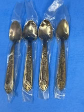 Vintage Brass Flatware Dragon Viking Ship Design Set of 4 Caviar Spoons 4.25"