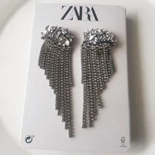 Zara Rhinestone Tassel Statement Drop Earrings Chic Women Party Vacation Jewelry