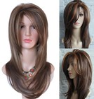 Long Dark Brown w/Gold Highlight Ombre Shoulder Length Wig Synthetic Curly Hair