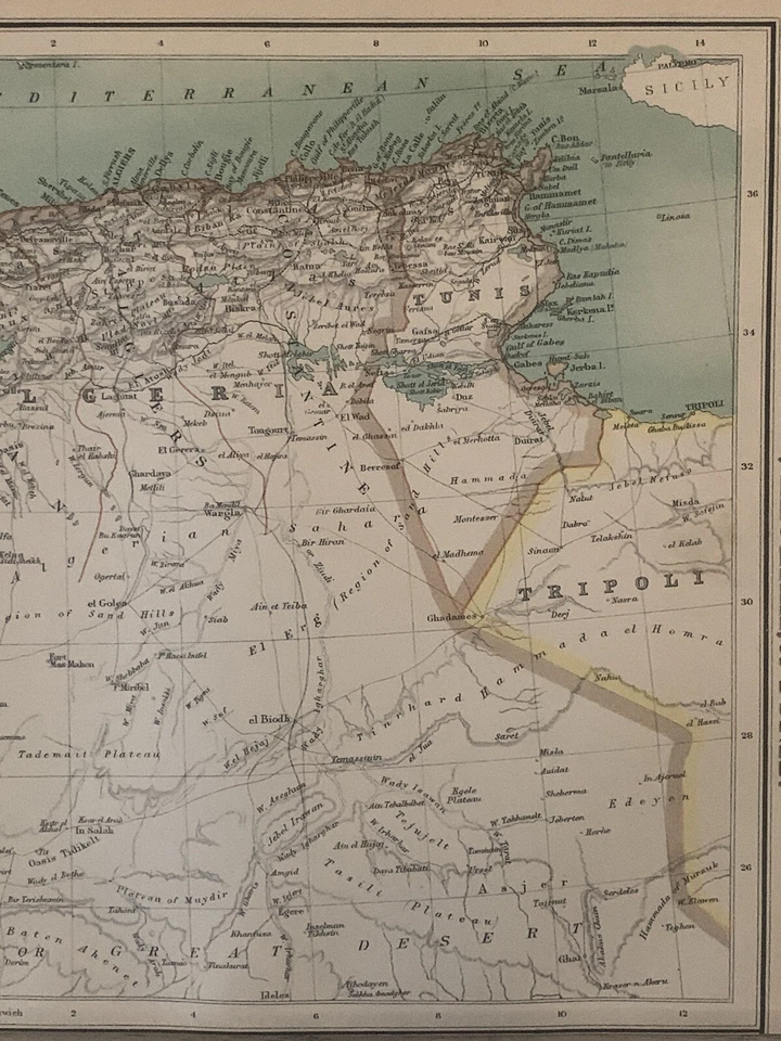 1902 Morocco, Algeria, Tunisia Original Antique Map by John Bartholomew - Image 3 of 3