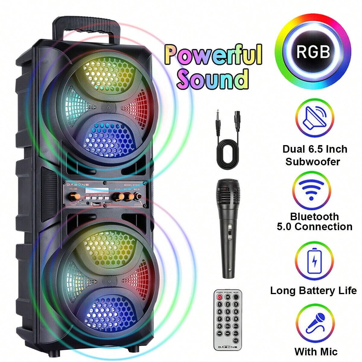 NGE-Dazone Portable Bluetooth Speaker with Dual 6.5-Inch Subwoofer Wireless Audio System