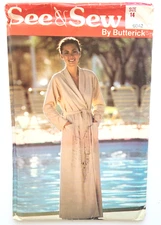 VTG 80s See & Sew Pattern 6642 Misses Long Robe w/Pockets & Belt Size 14 UNCUT