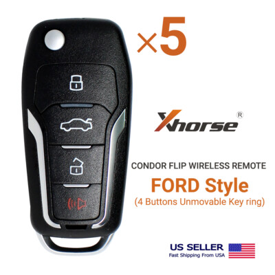 5× Xhorse Universal Wireless Flip Remote Key For Ford Style 4 Buttons XNFO01EN