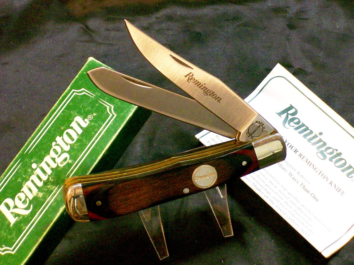 Remington R12 Knife Pakkawood Trapper W/Inscribed Blade W Remington R12 Knife Pakkawood Trapper W/Inscribed Blade W