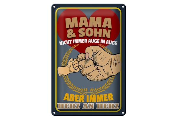 Schild Blech 20X30Cm - Made In Germany - Spruch Mama Und Sohn Immer Herz An Herz-image