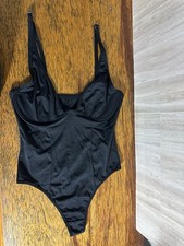 Women's Black One-Piece Bodysuit Size S Solid Opaque Stretch Adjustable Straps