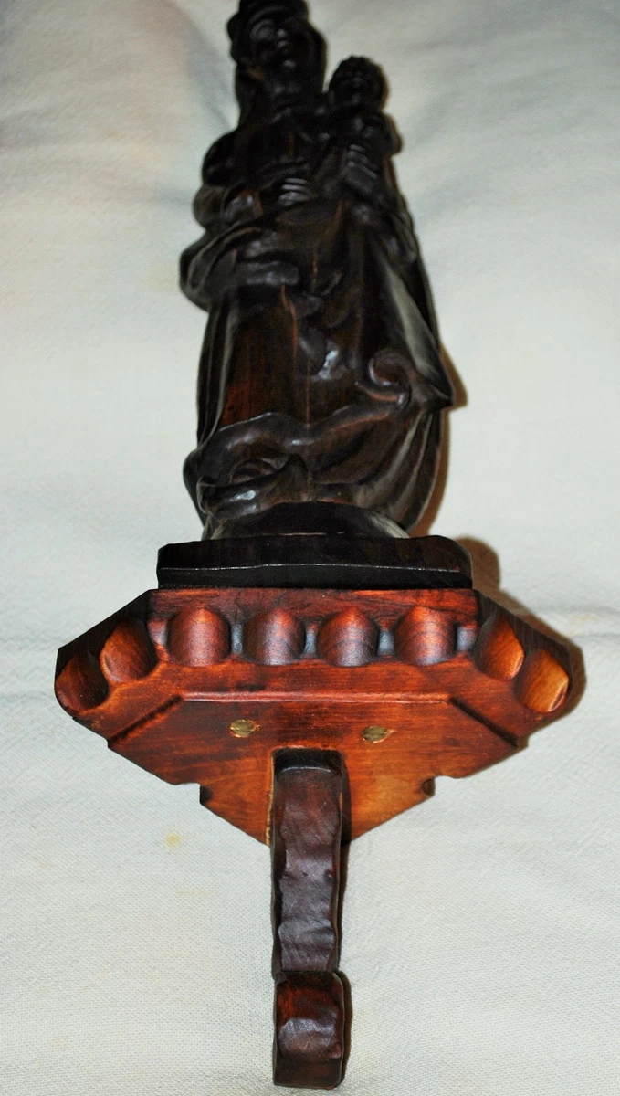 Madonna mit Kind, Maria mit Jesuskind, Holz, geschnitzt mit Sockel für Ecke