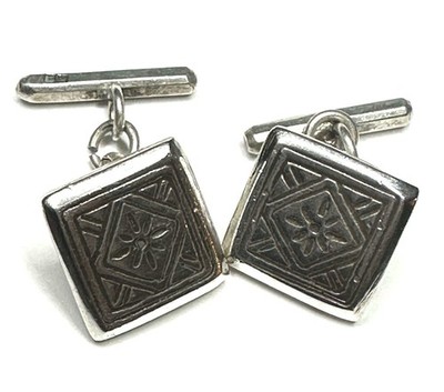 Vintage Egyptian Silver Cufflinks Hand Engraved Geometric Chain-Link Unique Gift