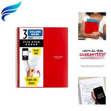 Spiral Notebook  Study App, 3 Subject, College Ruled Paper, 8-1/2" x 11", 15...