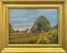 Impressionist Emil Wennerwald 1859-1934 Sommerlandschaft mit Bauernkate Ölbild 