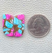 26 Ct Natural Cotton Candy Pair Kingman Turquoise Fancy Cabochon Gemstone DL 53