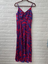Ro&Zo Pink/ Red Pleated Midi Dress Size UK 10