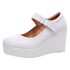 Damen Hohe Plateau 8CM Keilabsatz Mary Jane Schuhe Klettverschluss Kn&ouml;chelrie...