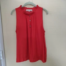 Loft Orange Red Sleeveless Ruffled Neck Blouse LP Office Laying Piece