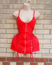 Abito gotico Ann Summers rosso corsetto pizzo zip scollo a V lingerie sexy 12 14 M L