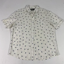 Saks Fifth Avenue Shirt Mens Medium White Palm Tree Linen Blend Short Sleeve