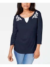 KAREN SCOTT Womens 3/4 Sleeve Jewel Neck Evening T-Shirt