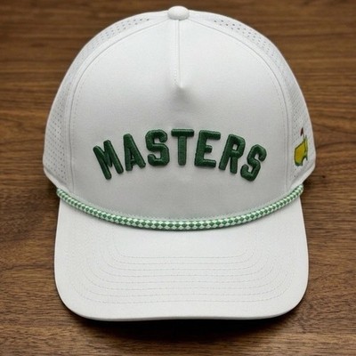 Masters American Needle White Hat Green Rope Raised Green Letters Snapback NWT