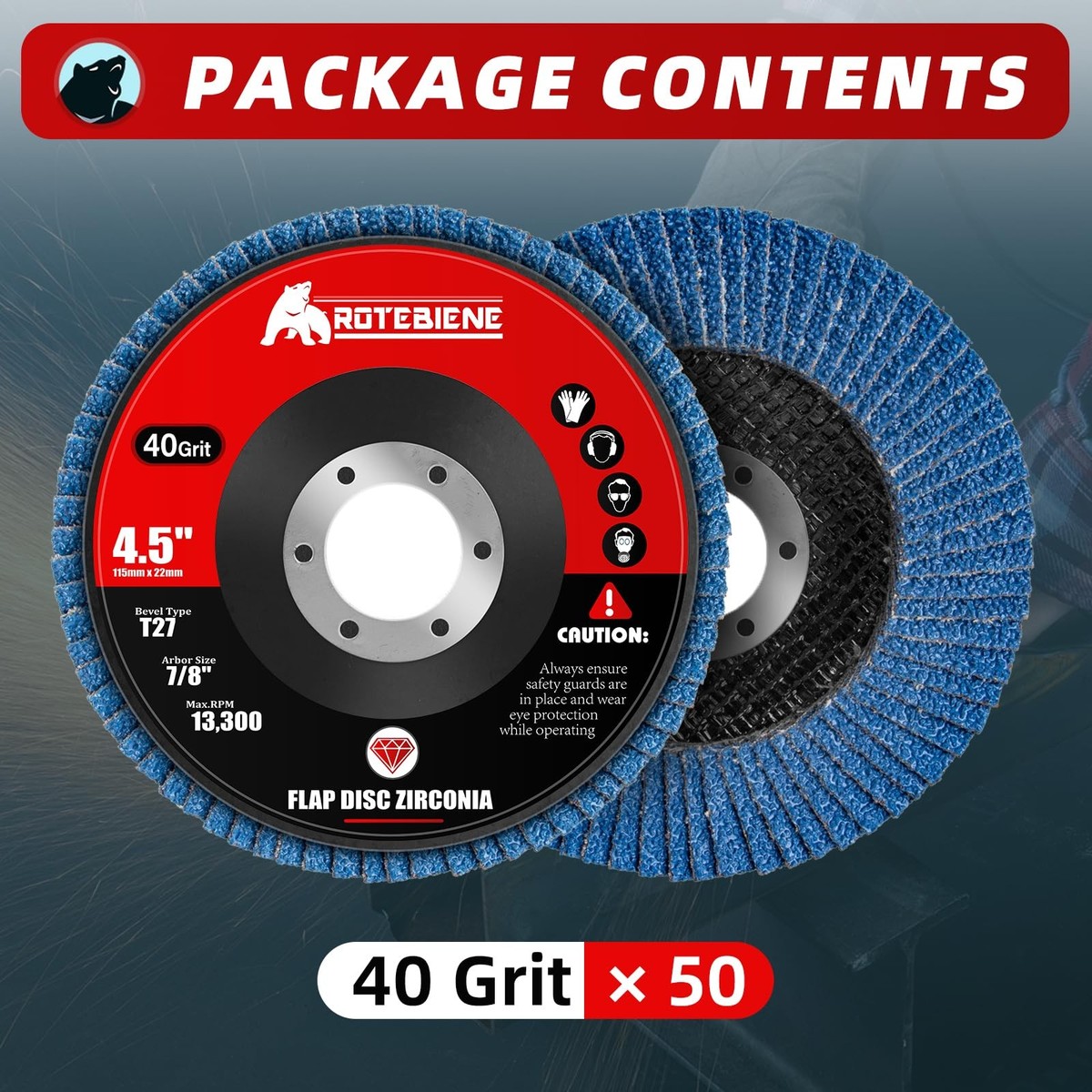 50 Pack 40 Grit Zirconia Flap Discs 4.5