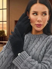 MADE IN USA Women's Knit Cashmere Gloves – Warm Wool Gloves for Cold Weather