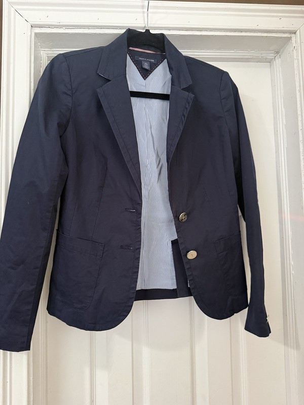 Tommy Hilfiger Women’s Navy Button-Front Lined Short Jacket Blazer XS