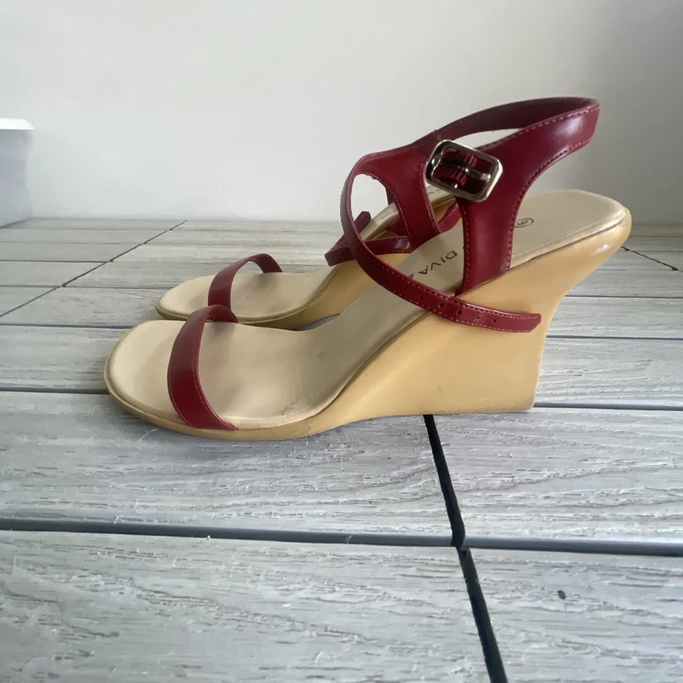 Vintage wild diva red leather slip on Wedge sandal size 9 - Image 3 of 4