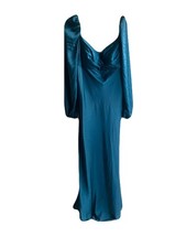 NWT MAC DUGGAL Size 4 Ocean Blue Sweetheart Neck Long Balloon Sleeve Satin Gown