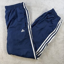 Vintage Adidas Windbreaker Pants Mens Small Navy Gym Drawstring Zip Ankle Y2K