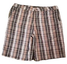 Hurley VTG Plaid Flat Front Shorts Button Pockets Men's 34 lightweight