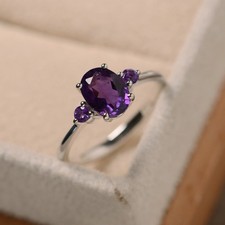 Three Stone 925 Sterling Silver Amethyst Gemstone Women Ring Duty Free