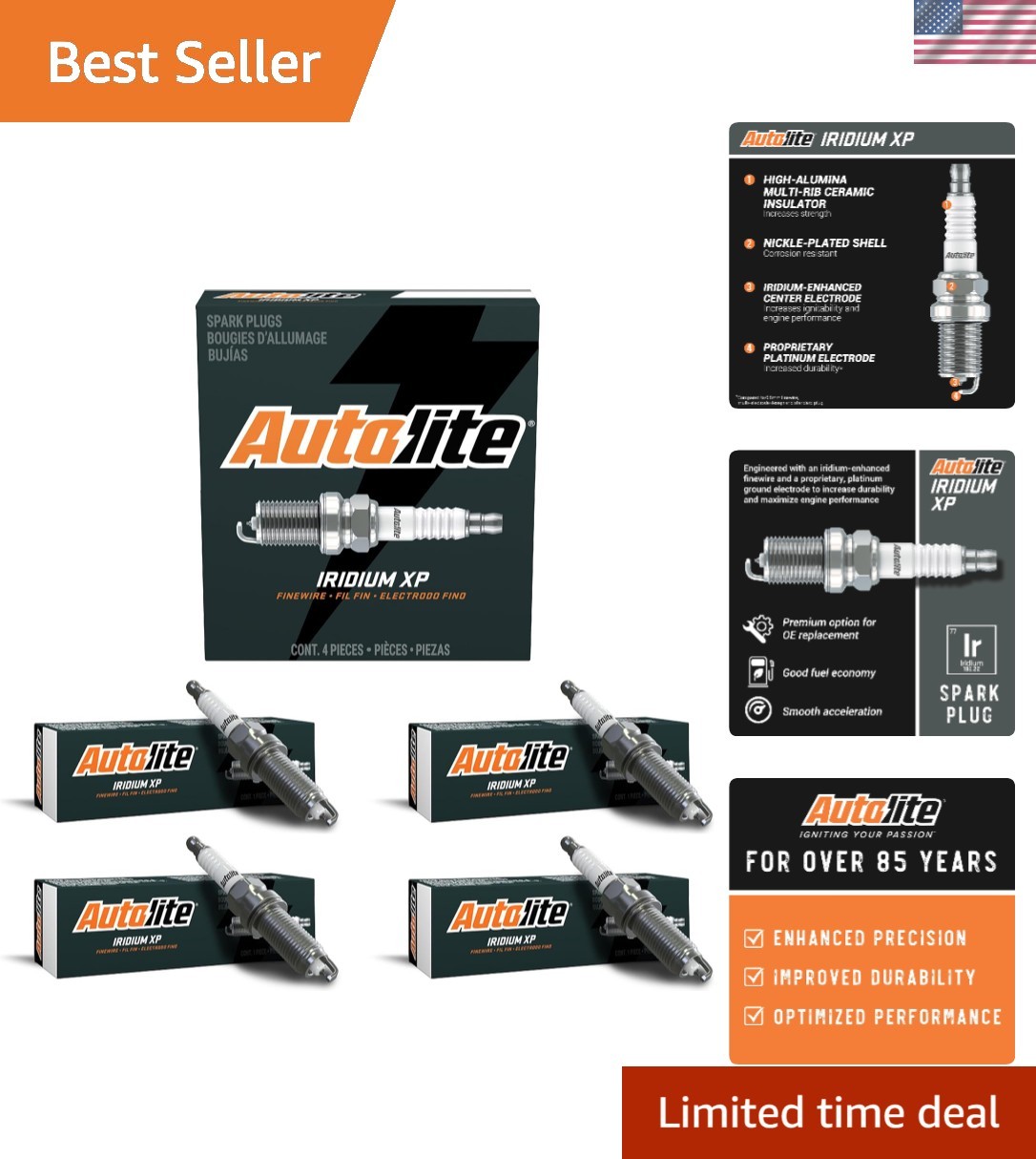 Autolite Iridium XP Automotive Replacement Spark Plugs, XP3923 4 Pack