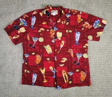 Vintage Paradise Found Men's XL Hawaiian Shirt Martini Cocktail Rayon Red