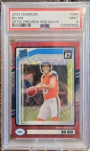 2024 Panini Donruss Optic Preview Red Wave Prizm #369 Bo Nix RC PSA 9 MINT