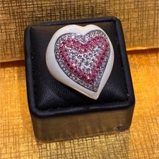 925 Sterling Silver Pink White CZ Heart State...