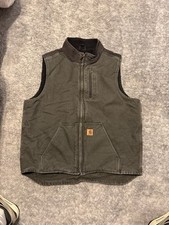 Carhartt Men's XL Tall Green Zip Lined Work Vest Stand-Up Collar Logo Accent