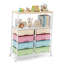 Rolling cart with 8 drawers,Storage drawer cart with wooden Colorful