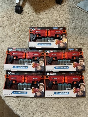 Zuru X-Shot Micro Red Blaster Dart Gun LOT of 10 Total with 80 Darts