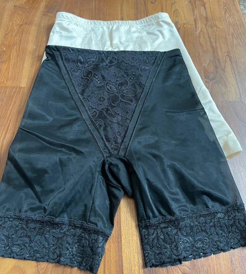 VINTAGE por BALI CINTO MODELADOR DE PERNA LONGA TRANSPARENTE tamanho Médio/grande renda preta nude 3 peças - Imagem 3 de 4