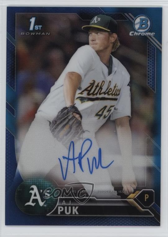 2016 Bowman Draft Chrome Pick Blue Refractor 103/150 AJ Puk #CDA-AP Auto 0az0