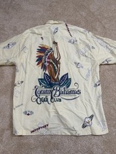 Vtg Tommy Bahama Shirt Mens Large Yellow Short Sleeve Cigar Club All Over Print