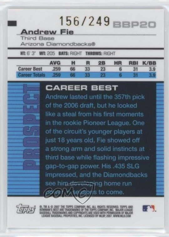 2007 Bowman's Best Prospects Green /249 Andrew Fie #BBP20 - Image 2 of 2