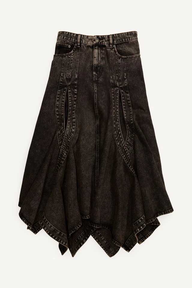 H&M x Glenn Martens Flared Denim Skirt Dark Brown - All Sizes - Image 3 of 4