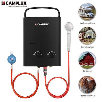 CAMPLUX Campingdusche LPG Durchlauferhitzer 5L 10 kW Warmwasserbereiter 50 mbar
